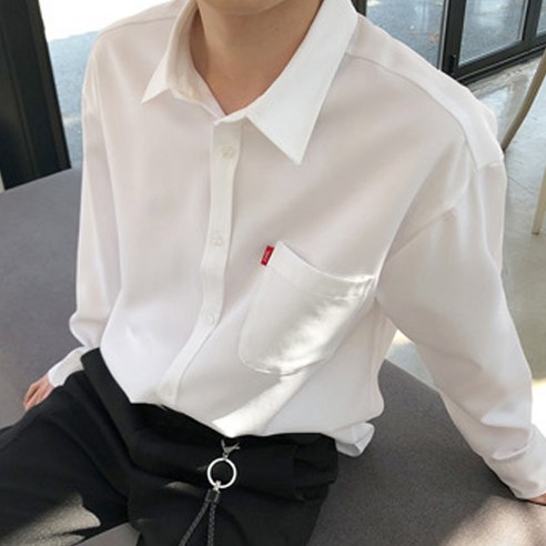 머시따 남성용 구김방지 포켓 무지셔츠, 화이트