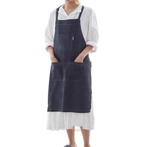 바이데코 헤지 순면 워싱 버클 앞치마, 흑청, 1개