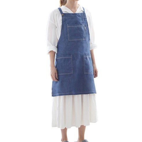 바이데코 헤지 순면 워싱 단추 앞치마, 중청, 2개