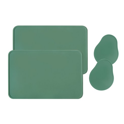 에이드엘 다이닝 실리콘 테이블웨어 2인세트 4p, 카키, 테이블매트(가로 428mm x 세로 282mm), 컵받침(가로 105mm x 세로 135mm)