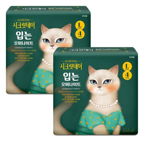 시크릿데이 입는 오버나이트 대형 생리대, 4개입, 2팩