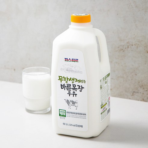파스퇴르 무항생제 바른목장우유, 1.8L, 1개, 냉장보관