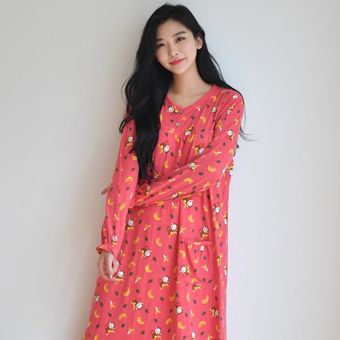 속옷미인 여성용 피치기모 동물 잠옷 원피스
