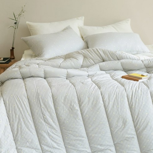 플란뉴 리얼코튼 60수 고밀도 순면 워싱차렵이불 베개커버세트, serene check A
