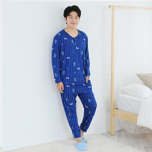 BB캐주얼 남성용 피치기모 잠옷 긴팔 상하 세트