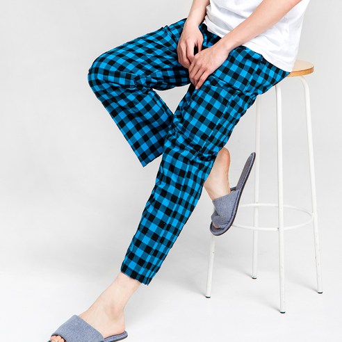 이라인 남성용 선염체크 9부 잠옷바지
