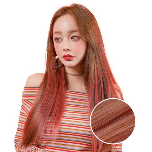 가발매니아 스트레이트 퍼트널컬러 붙임머리, 피치코랄, 3개