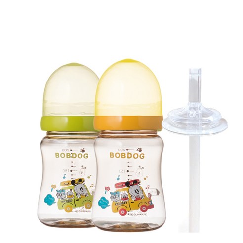 리틀밥독 PPSU 노꼭지젖병 200ml 트윈팩 + 교체용 빨대, 노꼭지, 그린, 옐로우, 1개