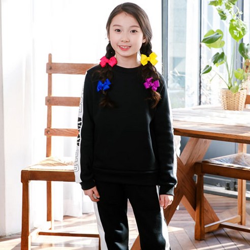 잭키드 여아용 어웨이 배색라인 상하의 세트, 블랙