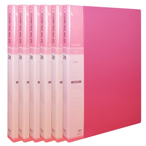 클리어화일 인덱스 A4 20매, 분홍색, 6개