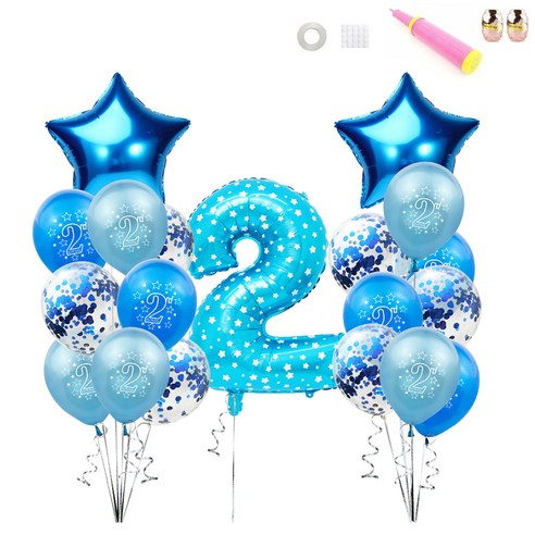두살 생일 기념 파티 풍선세트, 블루, 1세트