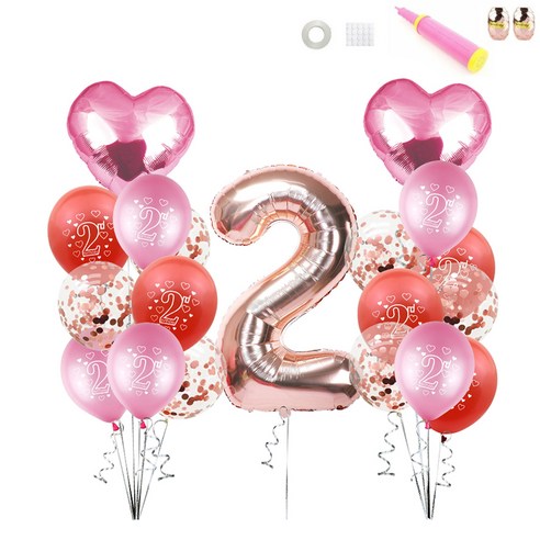 두살 생일 기념 파티 풍선세트, 로즈골드, 1세트