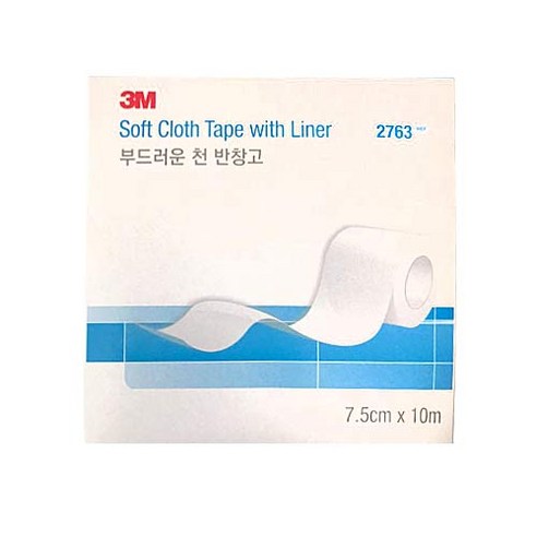 쓰리엠 소프트 클로스 테이프 위드 라이너 픽싱롤 부직 반창고 2763 7.5cm x 10m, 1개입, 1개