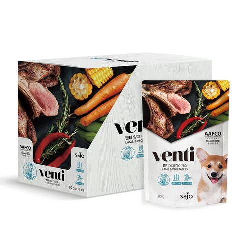벤티 파우치 강아지 습식 간식 80g, 양고기 + 채소 혼합맛, 12개