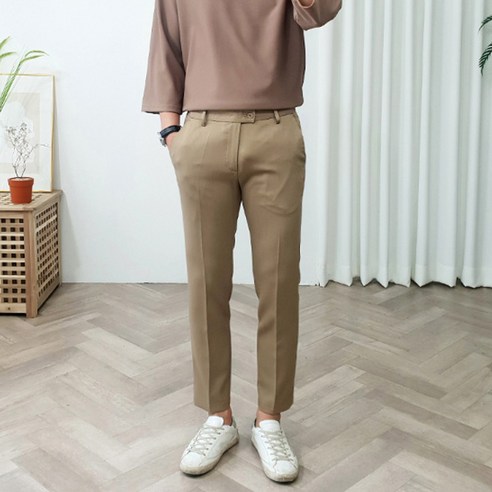 더클래식 남성용 빅사이즈 시크릿 옆밴딩 스판 슬랙스, 카멜