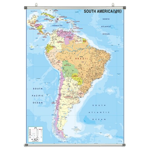 지도닷컴 족자형 남아메리카 지도 소 110 x 78 cm + 족자 걸이 + 세계지도 세트, 1세트
