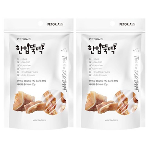 한입뚝딱 슬라이스 강아지 건조간식 60g, 돼지귀, 2개