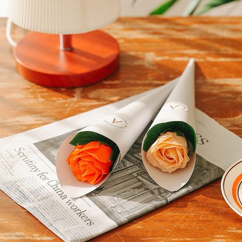 아스파시아 조화 에나벨 한송이 로즈 비누 꽃다발 2종 x 6p 세트, 선셋오렌지, 샤벳오렌지
