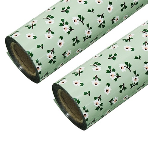 포포팬시 미니플라워 비닐 증착 롤 포장지 대 53cm x 20m, 민트그린, 2개