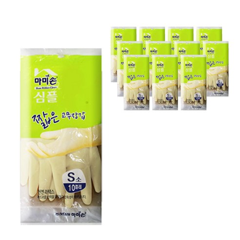 마미손 심플 짧은 고무장갑 소형, 아이보리, 12개, 소(S)