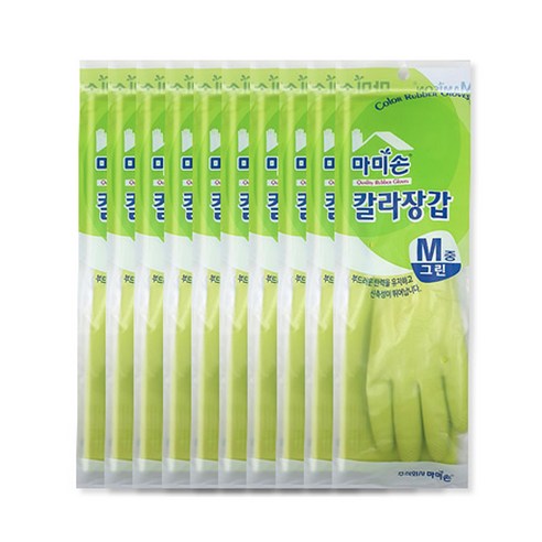 마미손 칼라 고무장갑 M, 그린, 중(M), 10개