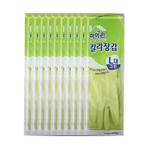 마미손 칼라 고무장갑 L, 그린, 10세트