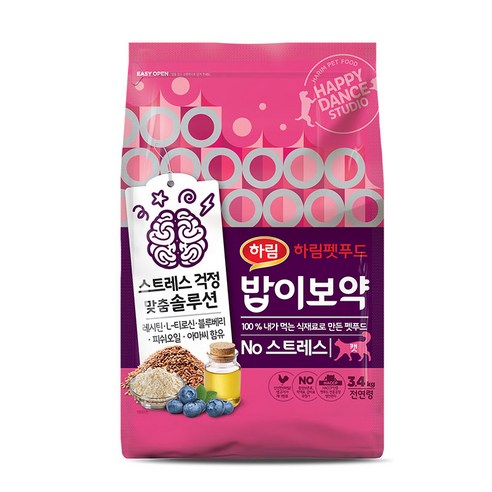 하림펫푸드 전연령 밥이보약 고양이사료, No스트레스, 3.4kg