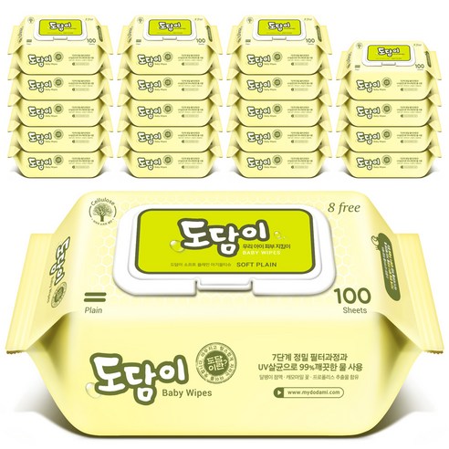 도담이 소프트 플레인 아기 물티슈 캡형, 100매, 20팩