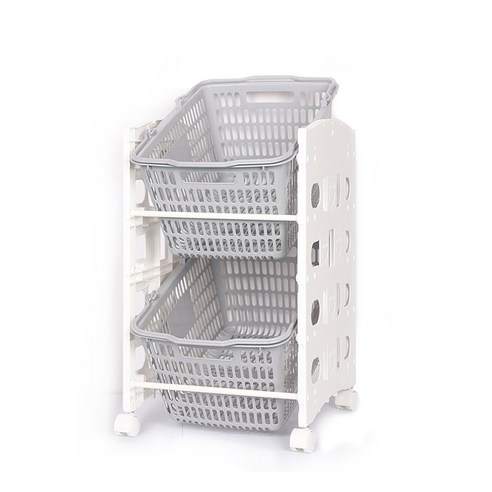 스마일 트롤리 바스켓 2단 + 마트 바구니 라이트그레이 2p, 화이트