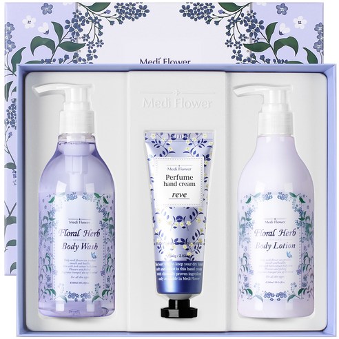 메디플라워 플로랄 허브 로션 300ml + 워시 300ml + 핸드크림 80g 바디케어 세트, 1세트