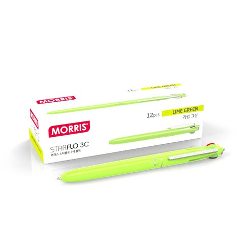 모리스 스타플로 3색 볼펜 3000 0.7mm, 라임그린, 12개