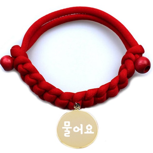 펫츠룩 데일리 목걸이 + 원형 펜던트 물어요, 목걸이(레드), 펜던트(골드)