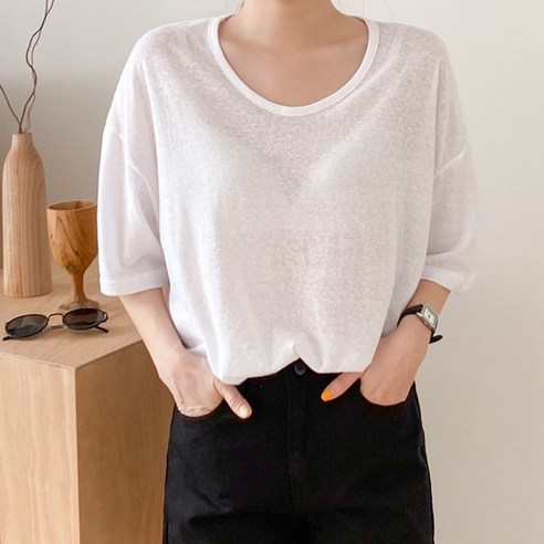 아모르데이 여성용 논스슬랍 라운드 반팔 티셔츠