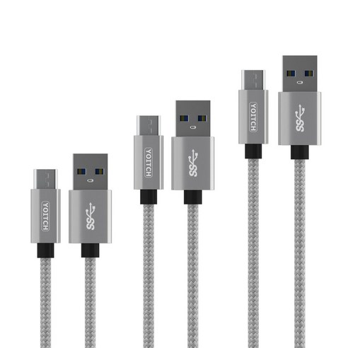 요이치 usb 3.1 gen1 c타입 고속 충전 케이블 50cm + 100cm + 150cm 세트, 메탈, 1세트