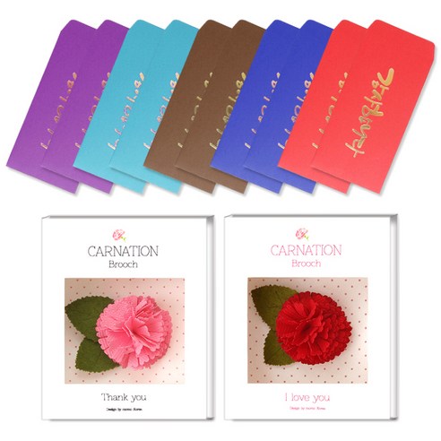 투영디자인 카네이션 브로치 2종 + 골드 캘리 세로형 돈봉투 5종 10p, 감사합니다, 1세트