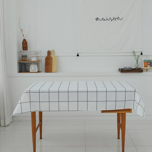 데일리 방수식탁보, 심플체크(그레이 + 화이트), 6인용(200 x 105 cm)