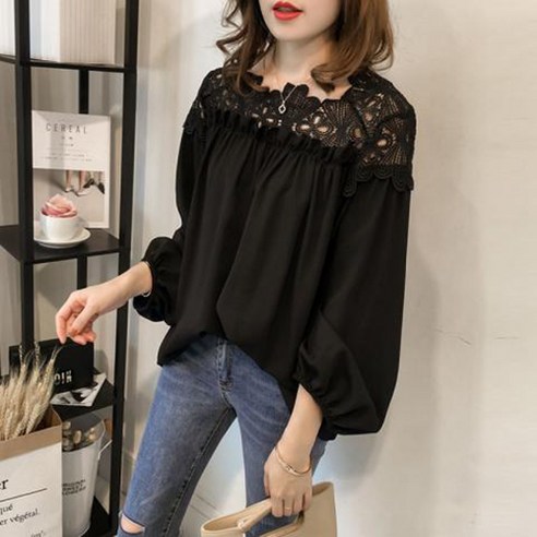 제이민 레이스넥 블라우스