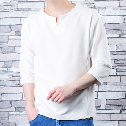 타운클로 남성용 솔리드 트임 7부 티셔츠, 화이트