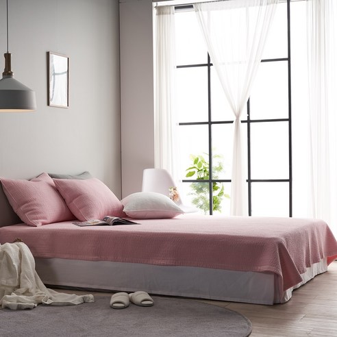 에코데코 로지 고정밴딩 침대패드 + 베개커버 세트, 핑크