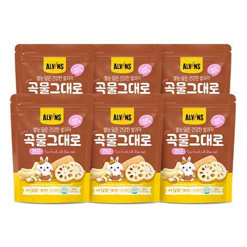 엘빈즈 쌀눈 담은 건강한 쌀과자 곡물 그대로, 연근맛, 6개, 30g