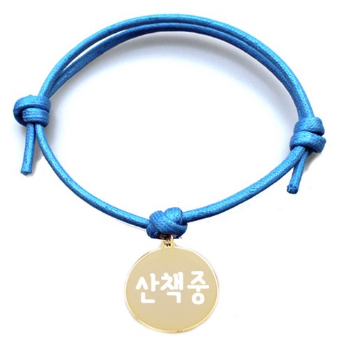 펫츠룩 굿모닝 원형 팬던트 반려동물 목걸이 산책중, 목걸이(블루), 팬던트(골드)
