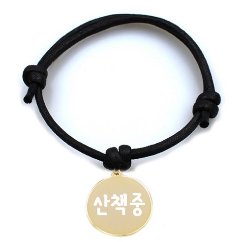 펫츠룩 굿모닝 원형 팬던트 반려동물 목걸이 산책중, 목걸이(블랙), 팬던트(골드)