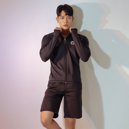 벤디스 남성용 레이업 래쉬가드 상의 M224 + 비치팬츠 서퍼오션 M605, 블랙