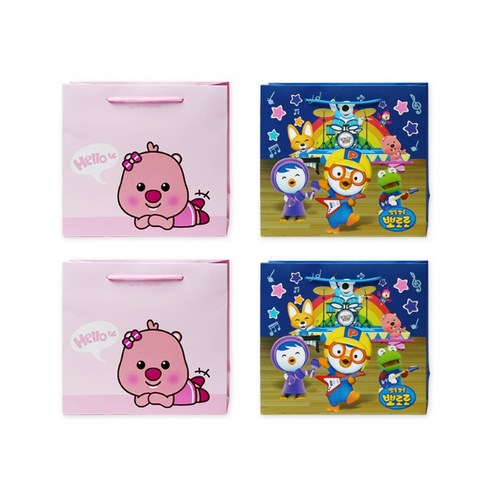 포포팬시 위드 뽀로로 통통 쇼핑백 4p, 핑크, 블루