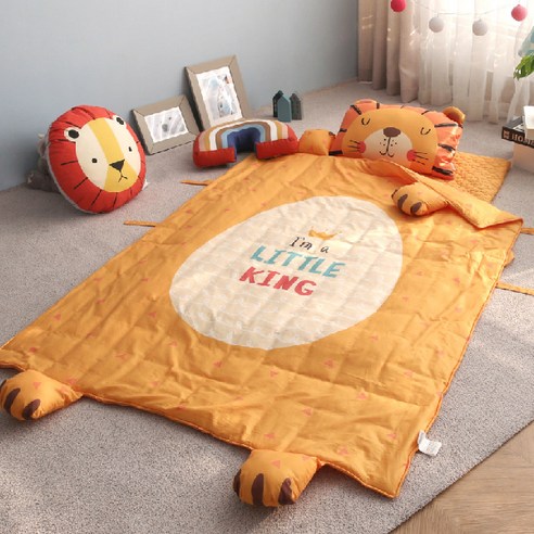 아망떼 드림애니멀 라이언 낮잠이불 패드세트 베개솜 포함 80 x 130 cm, ORANGE