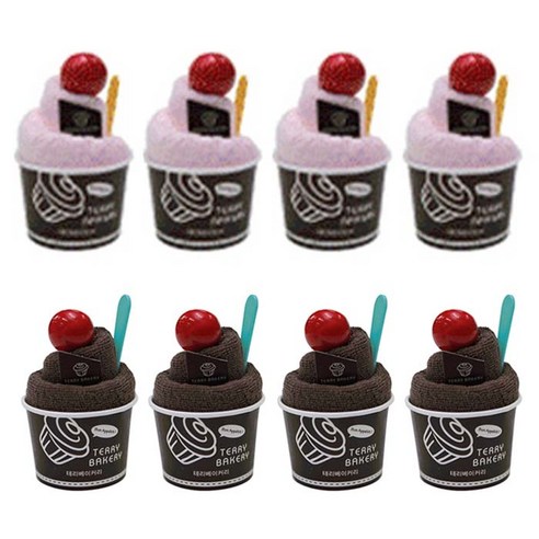 송월타월 아이스크림컵 핸드타월 2종 x 4p, 딸기, 초코, 1세트