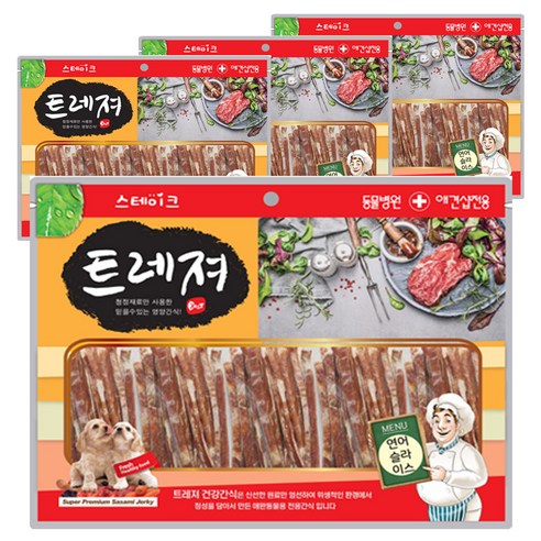 트레져 스테이크 강아지 간식 400g 랜덤 발송, 연어 슬라이스, 4개