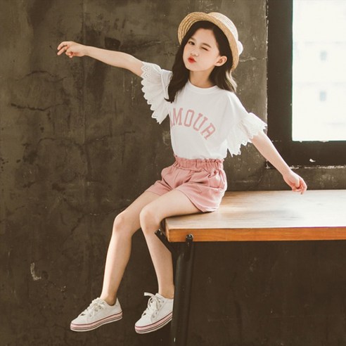 앤젤아이 여아용 아모우 반바지 상하복세트