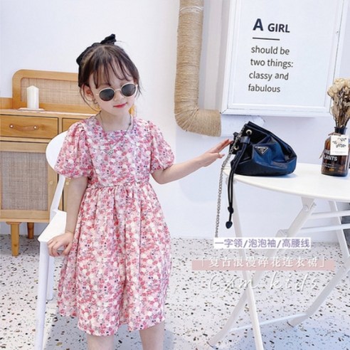 엔젤아이 여아용 퍼프 꽃 원피스
