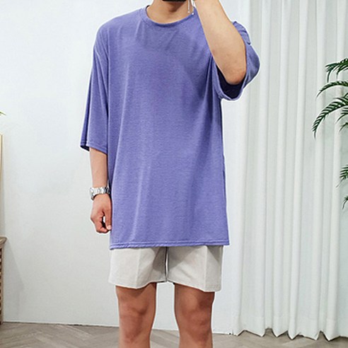더클래식 남성용 오버핏 린넨 트임 7부 슬라브 롱 티셔츠